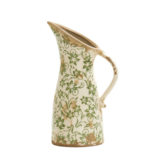 10” Tuscan Ceramic Green Scroll Pitcher Vase - TheHardenGarden