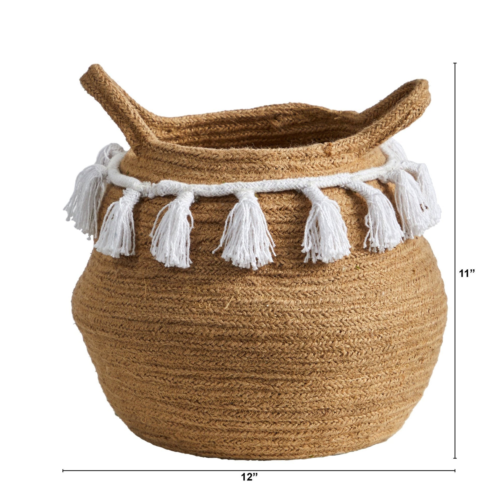 11” Boho Chic Handmade Natural Cotton Woven Planter with Tassels - TheHardenGarden