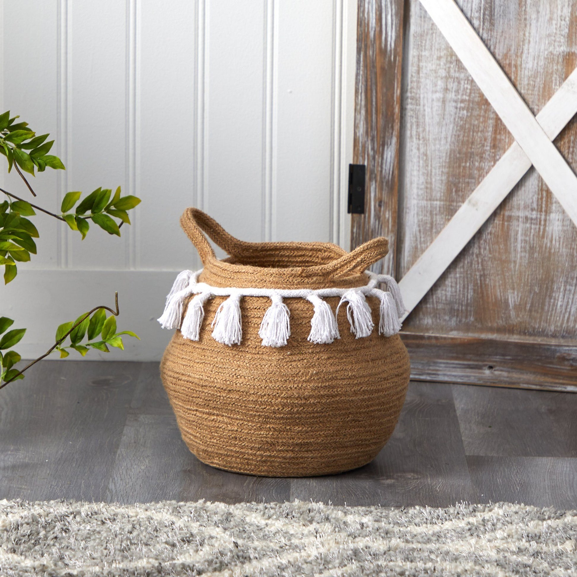 11” Boho Chic Handmade Natural Cotton Woven Planter with Tassels - TheHardenGarden