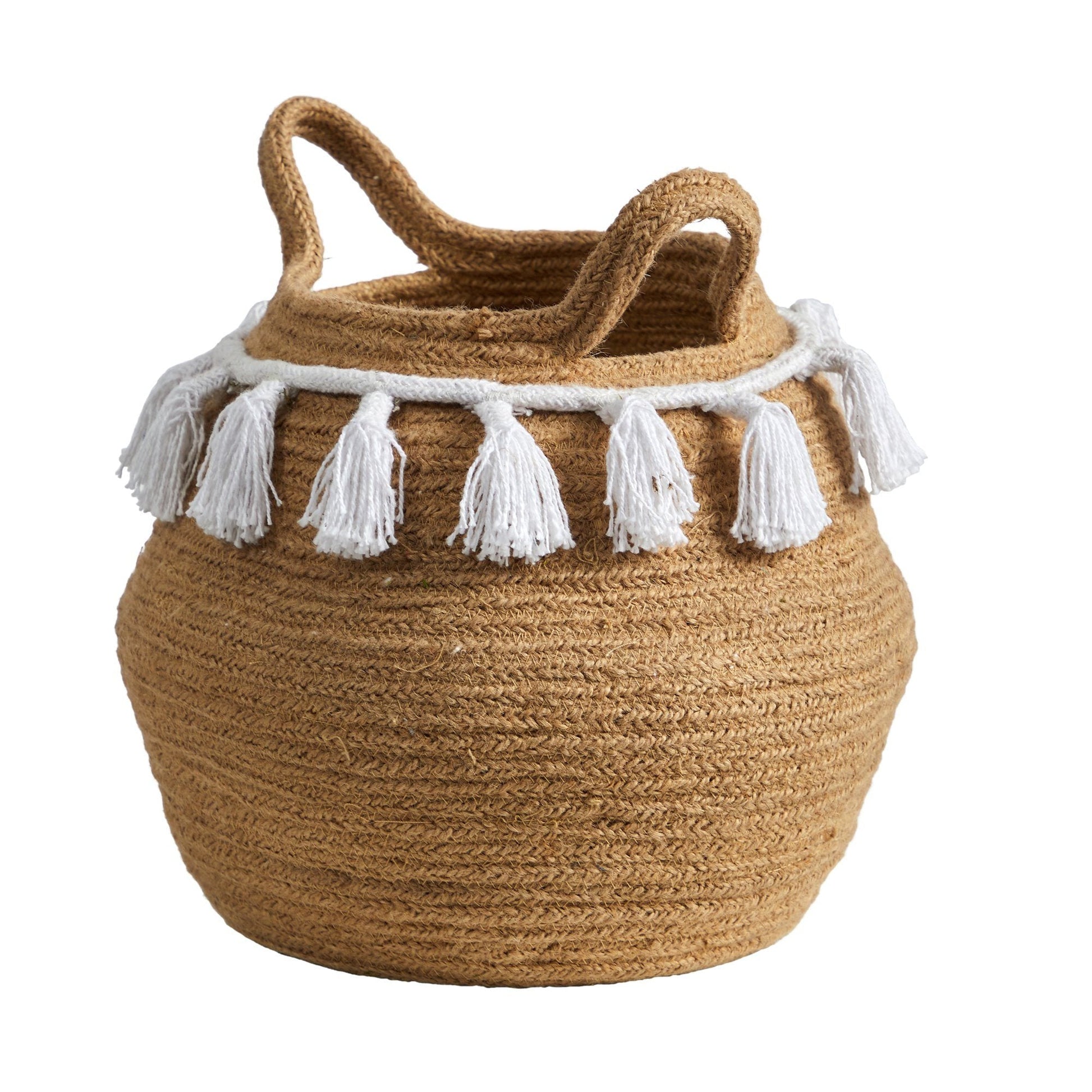 11” Boho Chic Handmade Natural Cotton Woven Planter with Tassels - TheHardenGarden