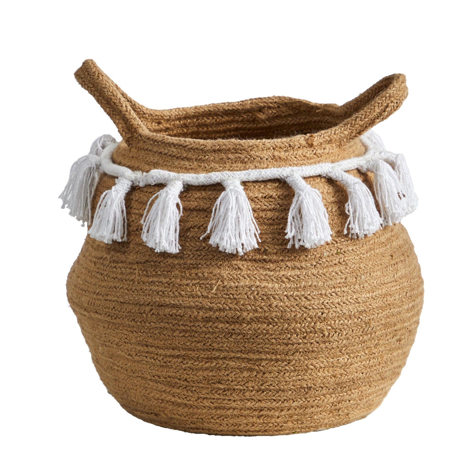 11” Boho Chic Handmade Natural Cotton Woven Planter with Tassels - TheHardenGarden