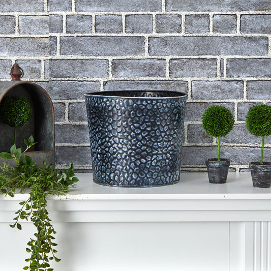 11.5” Embossed Tin Bucket with Pebble Pattern - TheHardenGarden