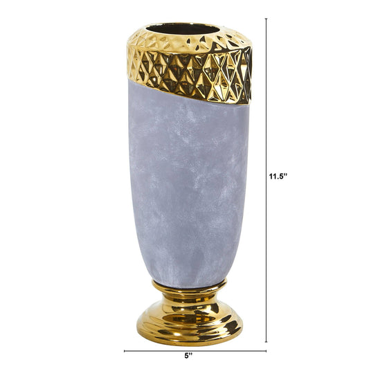 11.5” Regal Stone Vase with Gold Accents - TheHardenGarden