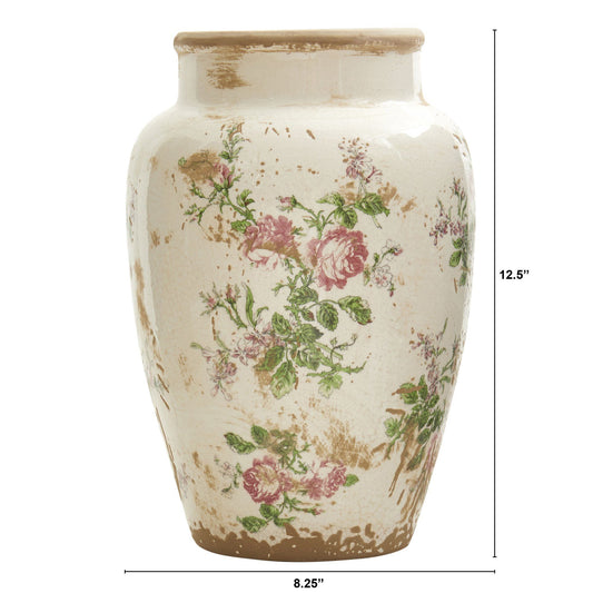 12.5” Tuscan Ceramic Floral Print Vase - TheHardenGarden