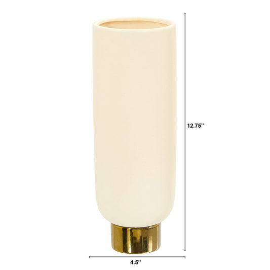 12.75” Elegance Ceramic Cylinder Vase with Gold Accents - TheHardenGarden