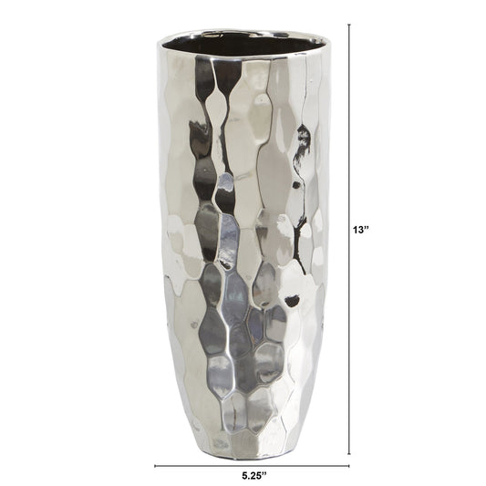 13” Designer Silver Cylinder Vase - TheHardenGarden