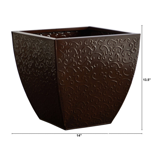 14” Embossed Metal Scroll Planter - TheHardenGarden