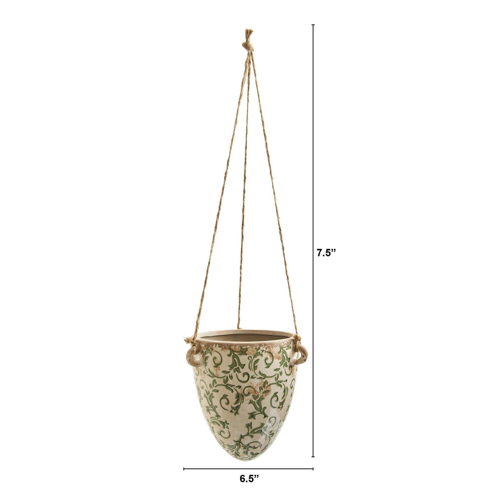 2’ Tuscan Hanging Ceramic Scroll Planter - Rustic Floral Design for Indoor Decor - TheHardenGarden