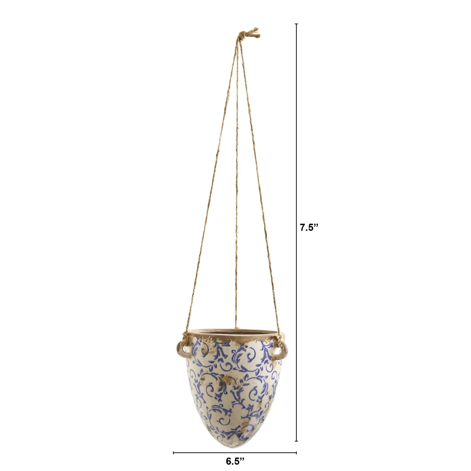 2’ Tuscan Hanging Ceramic Scroll Planter - Rustic Floral Design for Indoor Decor - TheHardenGarden