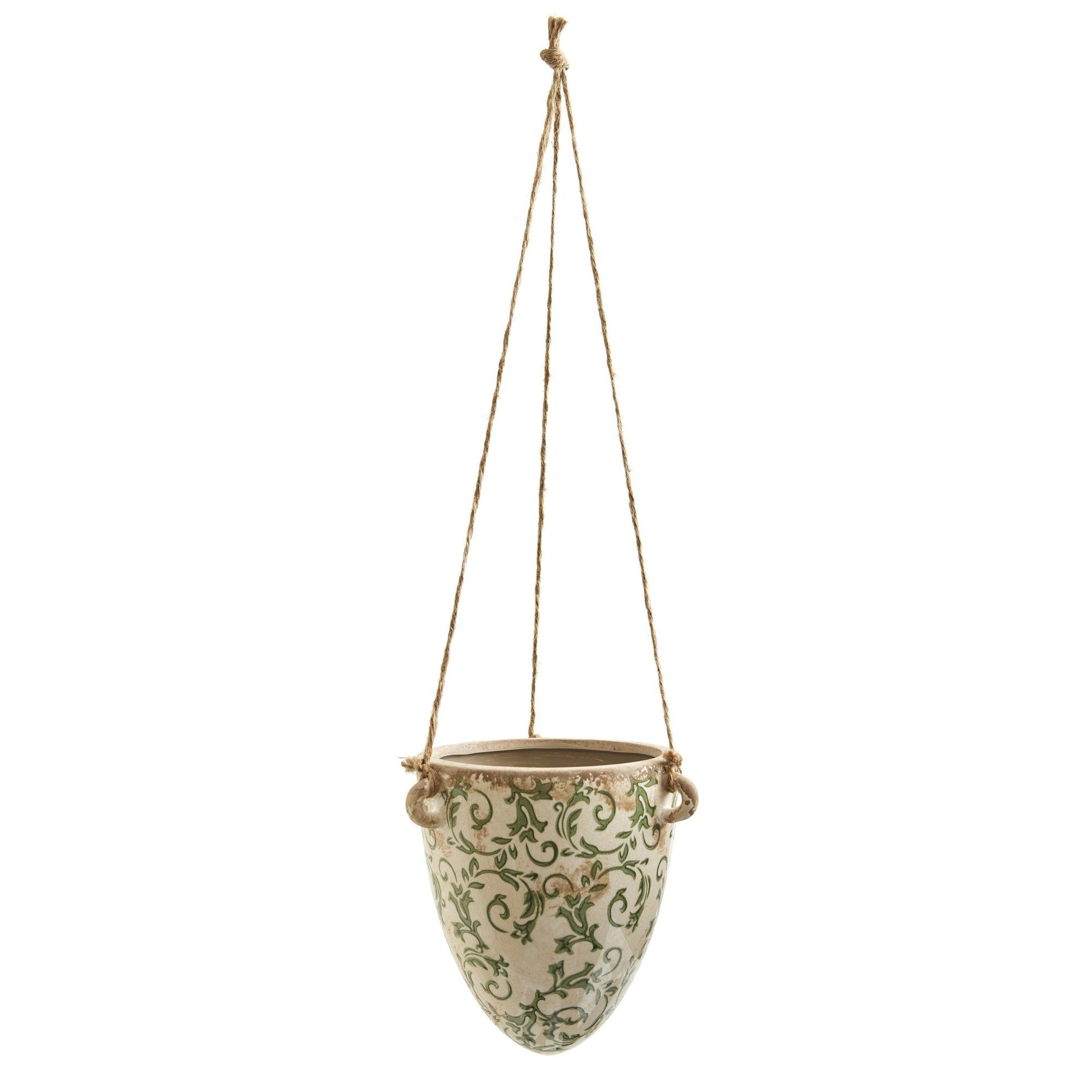 2’ Tuscan Hanging Ceramic Scroll Planter - Rustic Floral Design for Indoor Decor - TheHardenGarden