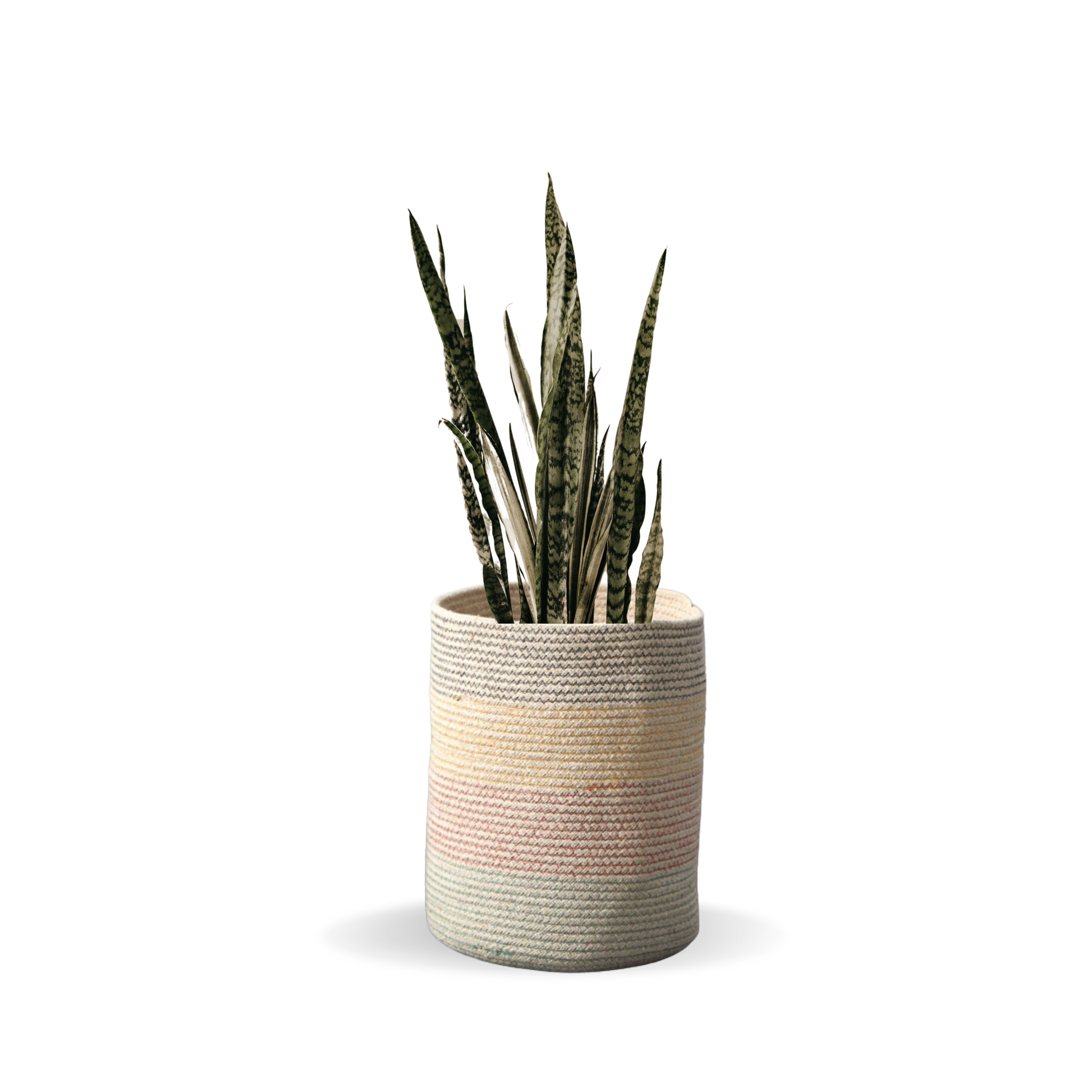 12” Handmade Natural Cotton Multicolored Woven Planter.