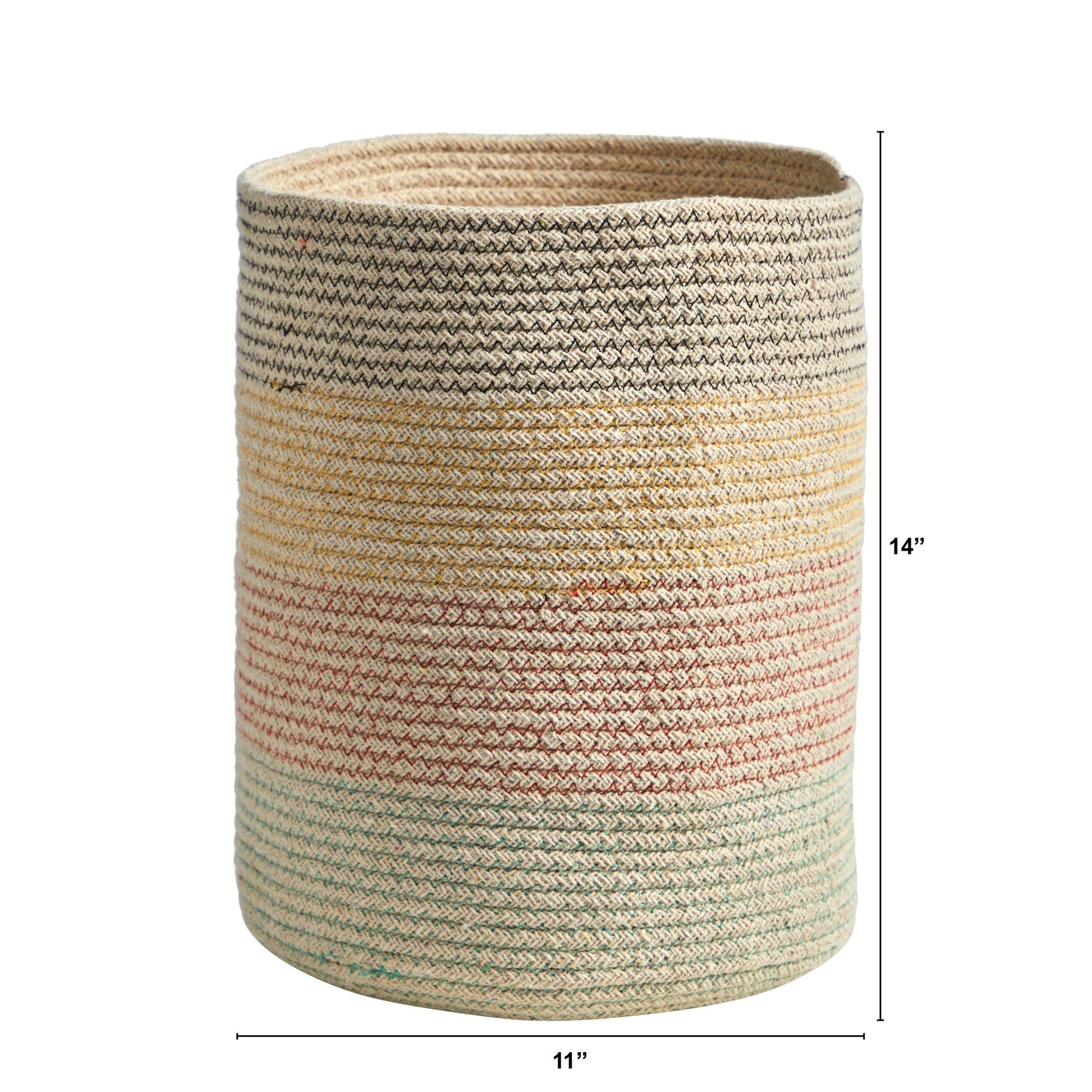 12” Handmade Natural Cotton Multicolored Woven Planter.