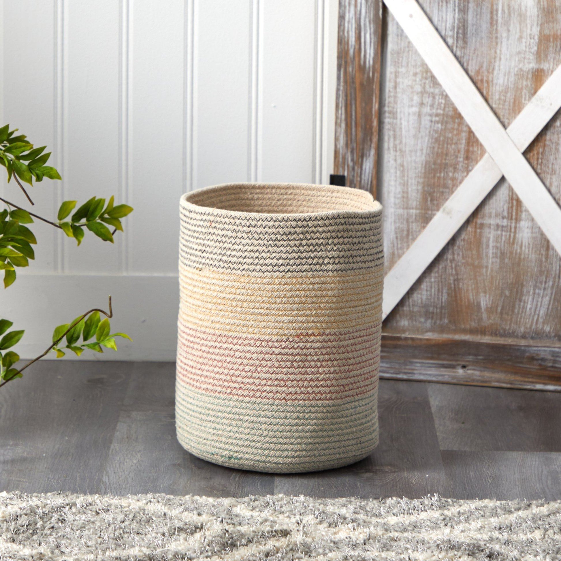 12” Handmade Natural Cotton Multicolored Woven Planter.