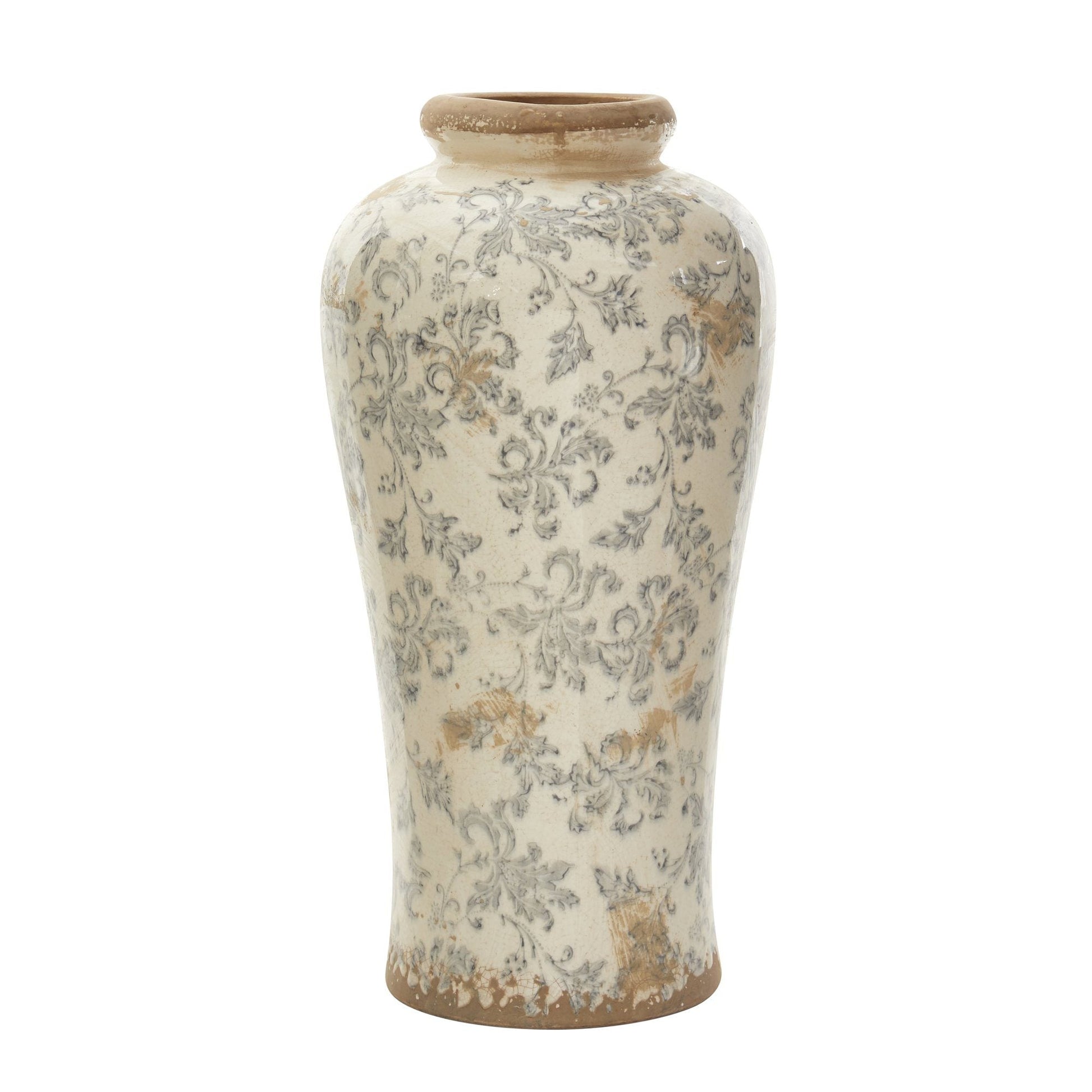 Tuscan Ceramic Floral Scroll Urn Vase, Floral vase, ceramic vase, Tuscan vase, tuscan planters, indoor decor